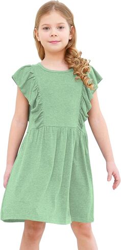 Jimonda Girls Dress Ruffle Sleeve Toddler School Skater Dress for Kids 2-8Y in Kuwait