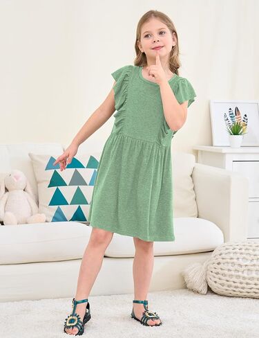 Jimonda Girls Dress Ruffle Sleeve Toddler School Skater Dress for Kids 2-8Y in Kuwait
