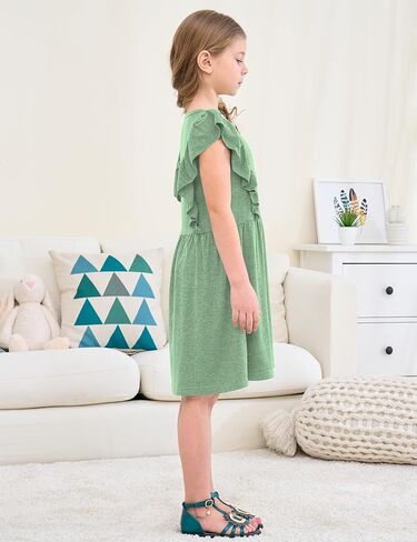 Jimonda Girls Dress Ruffle Sleeve Toddler School Skater Dress for Kids 2-8Y in Kuwait