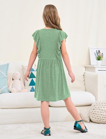 Jimonda Girls Dress Ruffle Sleeve Toddler School Skater Dress for Kids 2-8Y in Kuwait