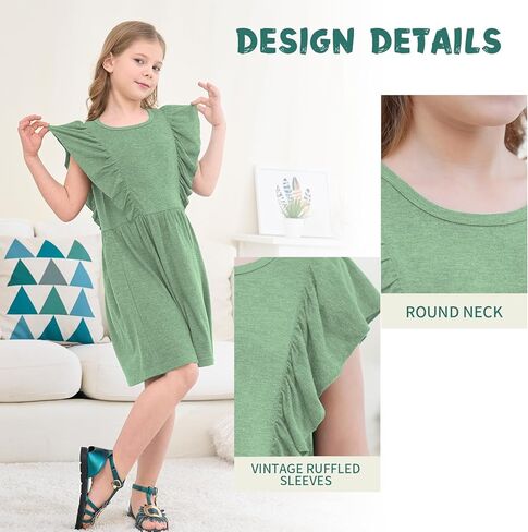 Jimonda Girls Dress Ruffle Sleeve Toddler School Skater Dress for Kids 2-8Y in Kuwait