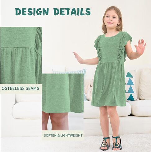 Jimonda Girls Dress Ruffle Sleeve Toddler School Skater Dress for Kids 2-8Y in Kuwait