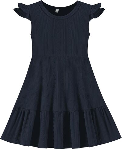 Toddler Baby Girls Summer Dress Double Ruffle Sleeveless Casual Dress for Baby Girls Ribbed Solid Little Kid Sundress in Kuwait