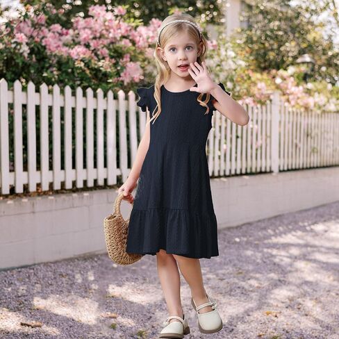 Toddler Baby Girls Summer Dress Double Ruffle Sleeveless Casual Dress for Baby Girls Ribbed Solid Little Kid Sundress in Kuwait