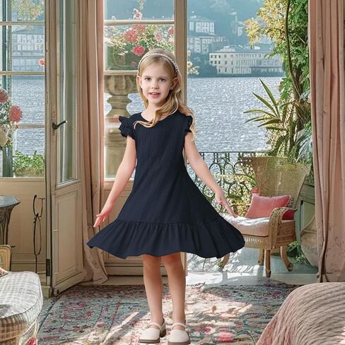 Toddler Baby Girls Summer Dress Double Ruffle Sleeveless Casual Dress for Baby Girls Ribbed Solid Little Kid Sundress in Kuwait