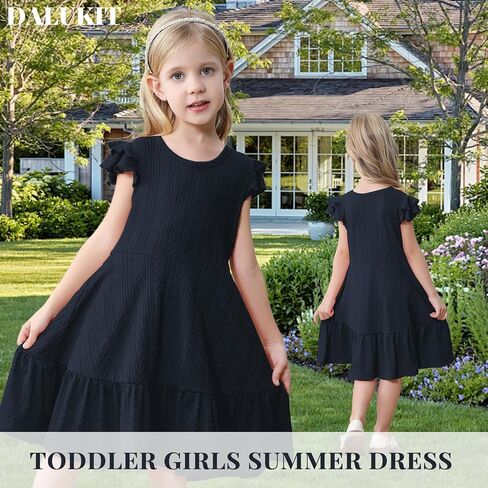 Toddler Baby Girls Summer Dress Double Ruffle Sleeveless Casual Dress for Baby Girls Ribbed Solid Little Kid Sundress in Kuwait