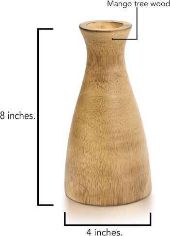 AeraVida Natural Brown Stain Mango Tree Wood Bottle Shaped Slim Vase for Flower, 8 inches in Kuwait