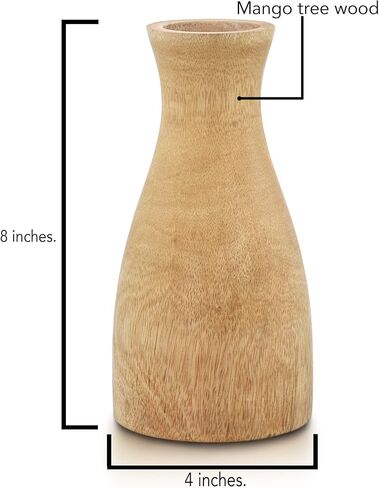 AeraVida Natural Brown Stain Mango Tree Wood Bottle Shaped Slim Vase for Flower, 8 inches in Kuwait