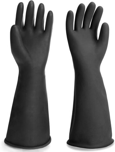 Extra Large Chemical Resistant Gloves, 18" Long Black Waterproof Alkali/Acid/Oil Resistant Reusable Heavy Duty Rubber Gloves for Cleaning, Dishwashing, Gardening in Kuwait