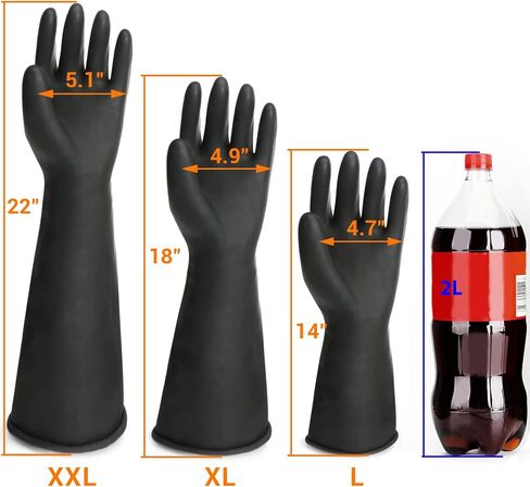 Extra Large Chemical Resistant Gloves, 18" Long Black Waterproof Alkali/Acid/Oil Resistant Reusable Heavy Duty Rubber Gloves for Cleaning, Dishwashing, Gardening in Kuwait
