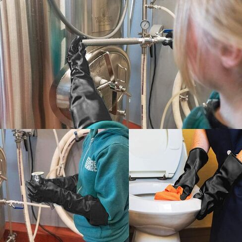 Extra Large Chemical Resistant Gloves, 18" Long Black Waterproof Alkali/Acid/Oil Resistant Reusable Heavy Duty Rubber Gloves for Cleaning, Dishwashing, Gardening in Kuwait