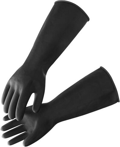 Extra Large Chemical Resistant Gloves, 18" Long Black Waterproof Alkali/Acid/Oil Resistant Reusable Heavy Duty Rubber Gloves for Cleaning, Dishwashing, Gardening in Kuwait