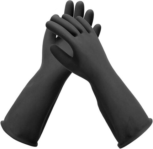 Extra Large Chemical Resistant Gloves, 18" Long Black Waterproof Alkali/Acid/Oil Resistant Reusable Heavy Duty Rubber Gloves for Cleaning, Dishwashing, Gardening in Kuwait