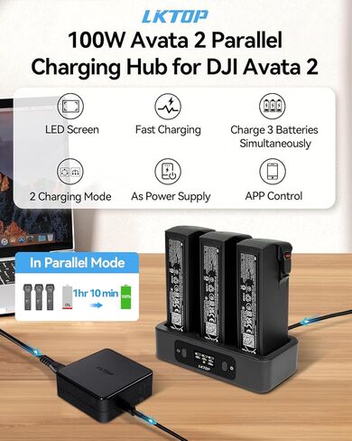 استبدال DJI Avata 2 Printing Charging Hub لإكسسوارات DJI Avata 2 بدون طيار ، 100W شاحن سريع في اتجاهين USB-C مع عرض شاشة LED (2x سريع ، شحن 3 بطاريات: 1 ساعة 10 دقيقة) in Kuwait