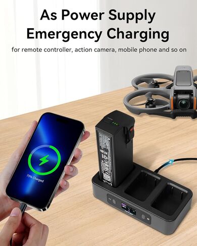 استبدال DJI Avata 2 Printing Charging Hub لإكسسوارات DJI Avata 2 بدون طيار ، 100W شاحن سريع في اتجاهين USB-C مع عرض شاشة LED (2x سريع ، شحن 3 بطاريات: 1 ساعة 10 دقيقة) in Kuwait