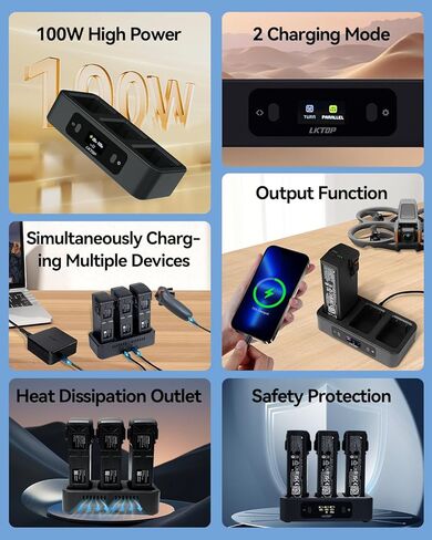 استبدال DJI Avata 2 Printing Charging Hub لإكسسوارات DJI Avata 2 بدون طيار ، 100W شاحن سريع في اتجاهين USB-C مع عرض شاشة LED (2x سريع ، شحن 3 بطاريات: 1 ساعة 10 دقيقة) in Kuwait