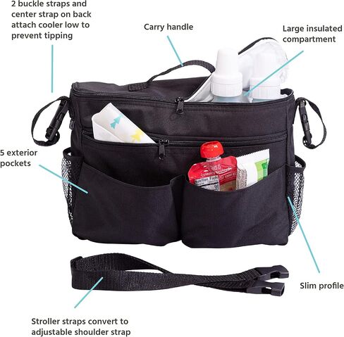 J.L. Childress Cool 'N Cargo Stroller and Wagon Cooler and Organizer - Universal Fit - Insulated - Attaches to Strollers, Wagons, Walkers and Wheelchairs - Large Capacity - Black in Saudi Arabia
