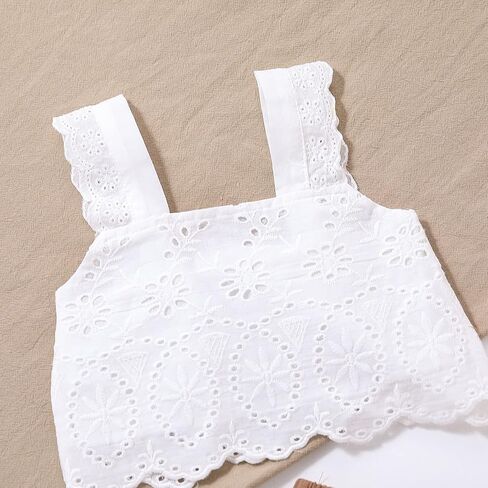 2PCS Baby Girl Flared Pants Sets, Sleeveless Strap Lace Crop Vest Tops + Wide-Leg Capris Pants in Saudi Arabia