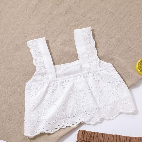 2PCS Baby Girl Flared Pants Sets, Sleeveless Strap Lace Crop Vest Tops + Wide-Leg Capris Pants in Saudi Arabia