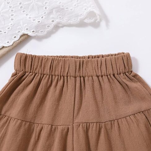 2PCS Baby Girl Flared Pants Sets, Sleeveless Strap Lace Crop Vest Tops + Wide-Leg Capris Pants in Saudi Arabia