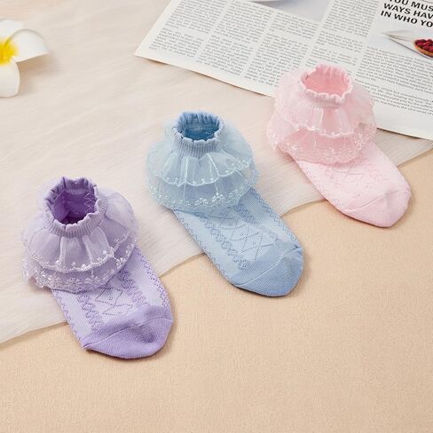 Zando Baby Girl Socks with Ruffle Lace Frilly, Princess Dress Dance Ruffle Socks for Toddler Girls 3/5/6 Pairs in Saudi Arabia