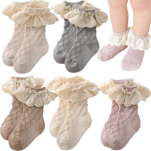 FYLuoke Baby Toddler Ruffle Lace Socks Girls Uniform Stockings Infants Casual Cotton Cute Princess Frilly Dress Socks(0-6T) in Saudi Arabia