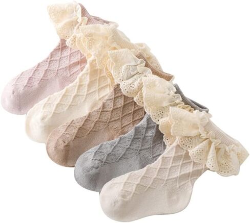 FYLuoke Baby Toddler Ruffle Lace Socks Girls Uniform Stockings Infants Casual Cotton Cute Princess Frilly Dress Socks(0-6T) in Saudi Arabia
