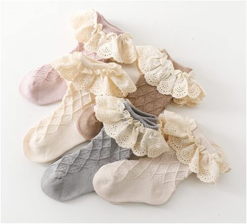 FYLuoke Baby Toddler Ruffle Lace Socks Girls Uniform Stockings Infants Casual Cotton Cute Princess Frilly Dress Socks(0-6T) in Saudi Arabia