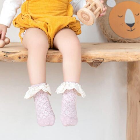 FYLuoke Baby Toddler Ruffle Lace Socks Girls Uniform Stockings Infants Casual Cotton Cute Princess Frilly Dress Socks(0-6T) in Saudi Arabia