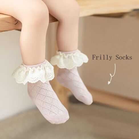 FYLuoke Baby Toddler Ruffle Lace Socks Girls Uniform Stockings Infants Casual Cotton Cute Princess Frilly Dress Socks(0-6T) in Saudi Arabia