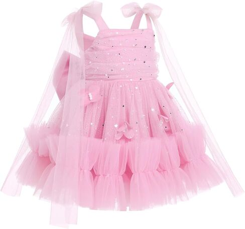 OBEEII Flower Girl Dress Toddler Baby Girls Sleeveless Square Neck Sequin Tulle Princess Dress Pageant Party Birthday Dress in Saudi Arabia