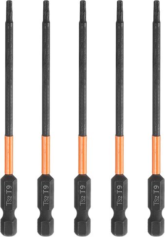 HARFINGTON 5pcs T9 Torx Head Screwdriver Bit 4" (100mm) Long 1/4" Hex Shank Magnetic No Hole Tamper Proof 6 Point Star Screw Driver Drill Bits Phosphate S2 Steel Industrial Power Tools in Saudi Arabia