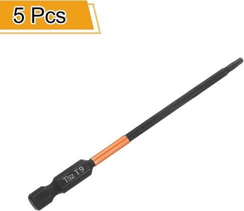 HARFINGTON 5pcs T9 Torx Head Screwdriver Bit 4" (100mm) Long 1/4" Hex Shank Magnetic No Hole Tamper Proof 6 Point Star Screw Driver Drill Bits Phosphate S2 Steel Industrial Power Tools in Saudi Arabia