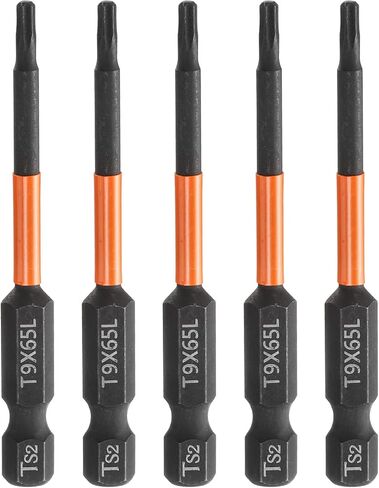 Harfington 5pcs T9 Torx Head screwdriver bit 2.56 "(65mm) طوله 1/4" سداسي سداسي مغناطيسي لا يوجد دليل على جهاز تبادل لبرغي النجم 6 نقطة فوسفات S2 in Saudi Arabia