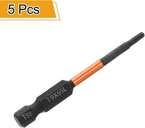 Harfington 5pcs T9 Torx Head screwdriver bit 2.56 "(65mm) طوله 1/4" سداسي سداسي مغناطيسي لا يوجد دليل على جهاز تبادل لبرغي النجم 6 نقطة فوسفات S2 in Saudi Arabia
