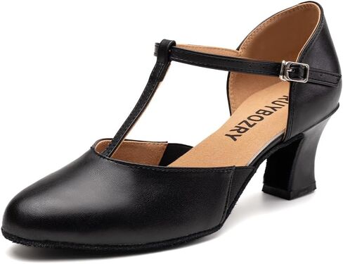 Character Shoes for Women T-Strap Closed Toe Latin Salsa Tango Standard Ballroom Dance Shoes,Model D29-Suede Sole-2.33"Heel in Kuwait