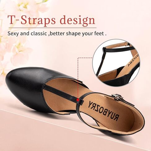 Character Shoes for Women T-Strap Closed Toe Latin Salsa Tango Standard Ballroom Dance Shoes,Model D29-Suede Sole-2.33"Heel in Kuwait