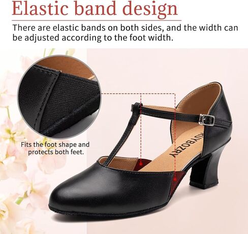 Character Shoes for Women T-Strap Closed Toe Latin Salsa Tango Standard Ballroom Dance Shoes,Model D29-Suede Sole-2.33"Heel in Kuwait