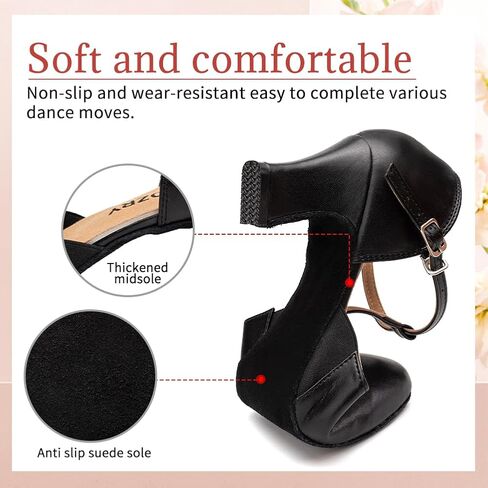 Character Shoes for Women T-Strap Closed Toe Latin Salsa Tango Standard Ballroom Dance Shoes,Model D29-Suede Sole-2.33"Heel in Kuwait