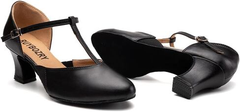 Character Shoes for Women T-Strap Closed Toe Latin Salsa Tango Standard Ballroom Dance Shoes,Model D29-Suede Sole-2.33"Heel in Kuwait