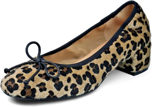 Mary Jane Shoes Women Leather Round Toe Chunky Mid Heel Pumps Ballet Shoes with Bow Tie Closed Toe Comfort Work Casual Ballerina Shoes in Kuwait