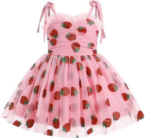 OBEEII Baby Girls Tulle Tutu Dress Toddler Strawberry/Heart/Daisy Print Birthday Dress Baptism Cake Smash Photoshoot Outfit in Saudi Arabia