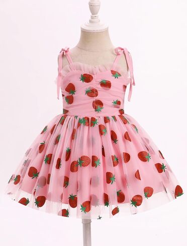 OBEEII Baby Girls Tulle Tutu Dress Toddler Strawberry/Heart/Daisy Print Birthday Dress Baptism Cake Smash Photoshoot Outfit in Saudi Arabia