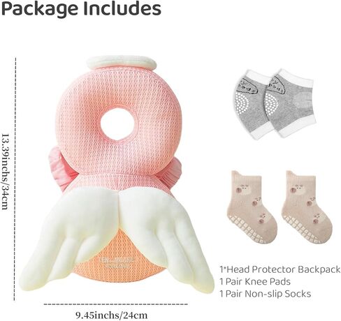 Baby Head Protection Backpack Fall Back Head Protector Adjustable Toddlers Head Safety Pad with Baby Knee Pads (Gray Koala) in Kuwait