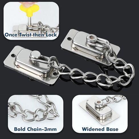 قفل سلسلة النوافذ Alise ، قفل سلسلة أمان باب النافذة من الفولاذ المقاوم للصدأ قفل سلسلة أمان السلامة للنوافذ للنوافذ المفتوحة المسطحة المضادة للسرقة ، النيكل المصقول بالفرشاة in Kuwait