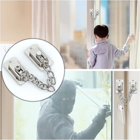 قفل سلسلة النوافذ Alise ، قفل سلسلة أمان باب النافذة من الفولاذ المقاوم للصدأ قفل سلسلة أمان السلامة للنوافذ للنوافذ المفتوحة المسطحة المضادة للسرقة ، النيكل المصقول بالفرشاة in Kuwait