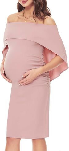 Peauty قبالة الكتف Batwing Cape فستان الأمومة/الجانب ruched midi فستان الطفل دش التقاط الصور الصيف in Kuwait