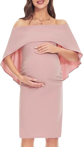 Peauty قبالة الكتف Batwing Cape فستان الأمومة/الجانب ruched midi فستان الطفل دش التقاط الصور الصيف in Kuwait