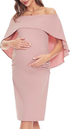 Peauty قبالة الكتف Batwing Cape فستان الأمومة/الجانب ruched midi فستان الطفل دش التقاط الصور الصيف in Kuwait