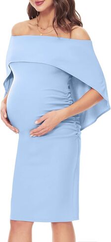 Peauty قبالة الكتف Batwing Cape فستان الأمومة/الجانب ruched midi فستان الطفل دش التقاط الصور الصيف in Kuwait